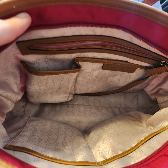 Michael Kors Kempton Red Nylon with Leather Accents Tote Bag - Picture 7 of 16